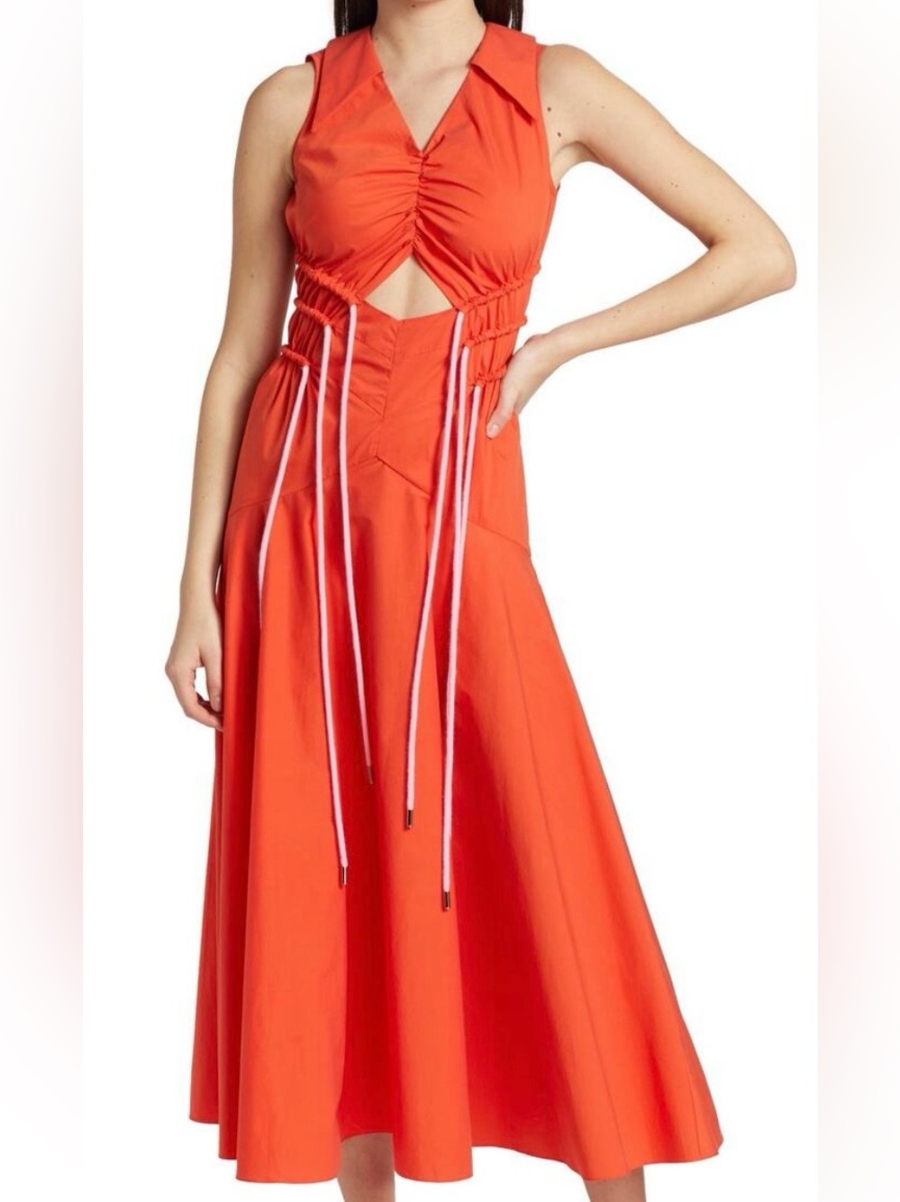 Aknvas Orange Cutout Dress with Pink Drawstring Detail